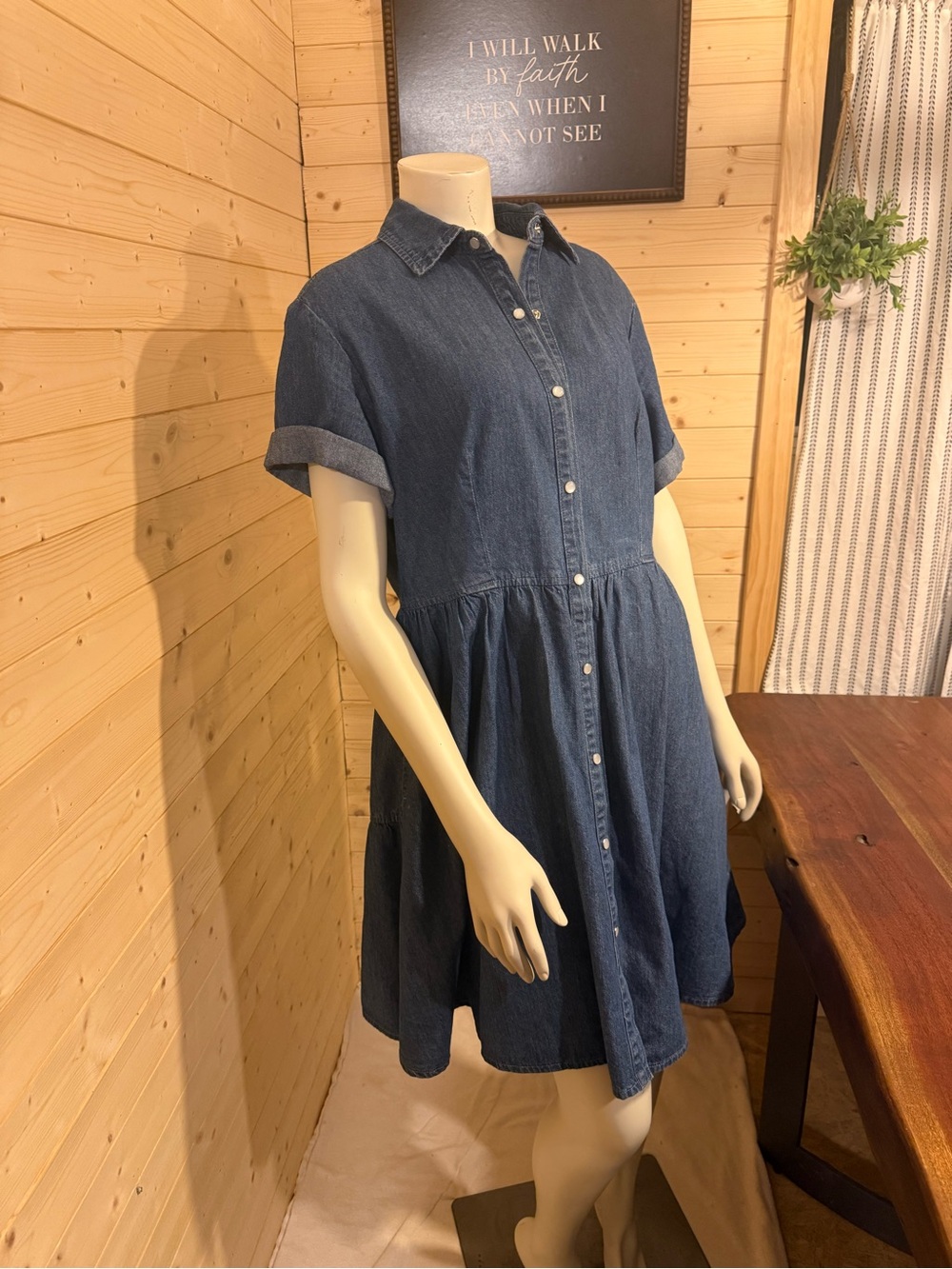 Beautiful Denim Button-Front Pearl Snap Shirt Dress - Blue